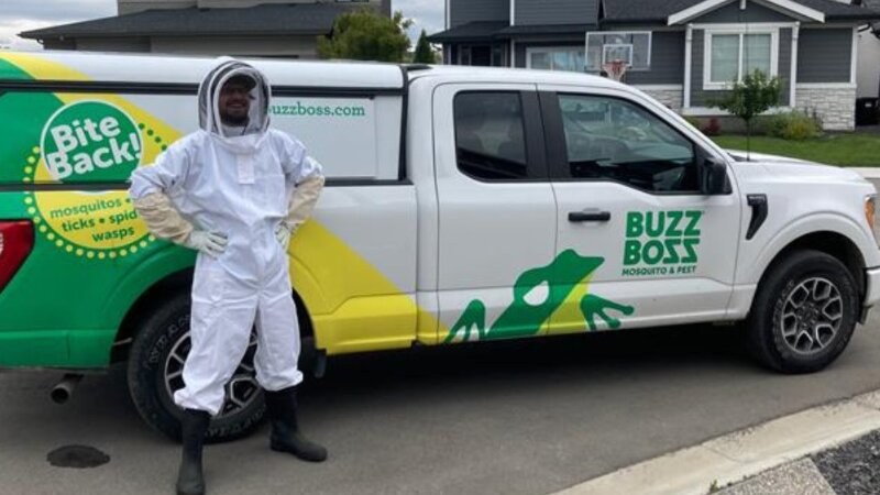 Buzz Boss Truck Spraying Worker