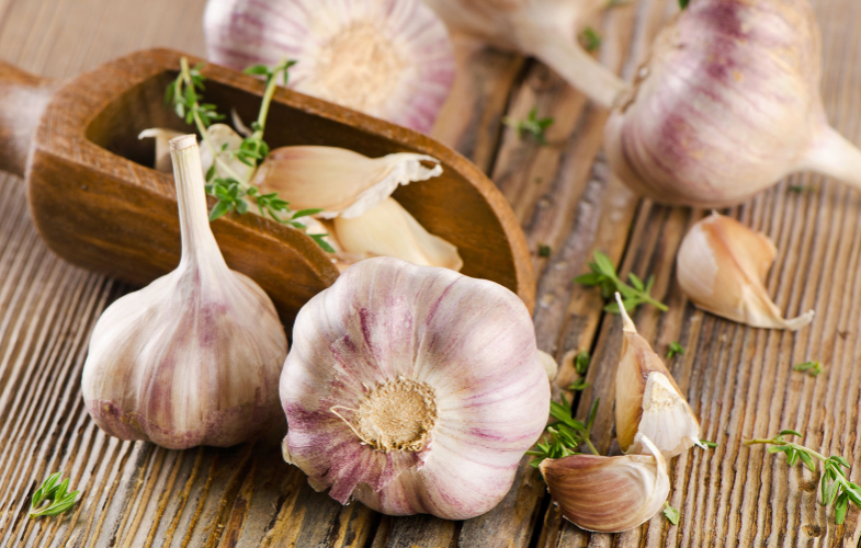 Garlic Bulbs on Table